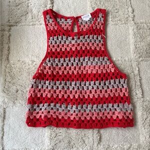 Le Lis Red and Pink Crochet Tank Top